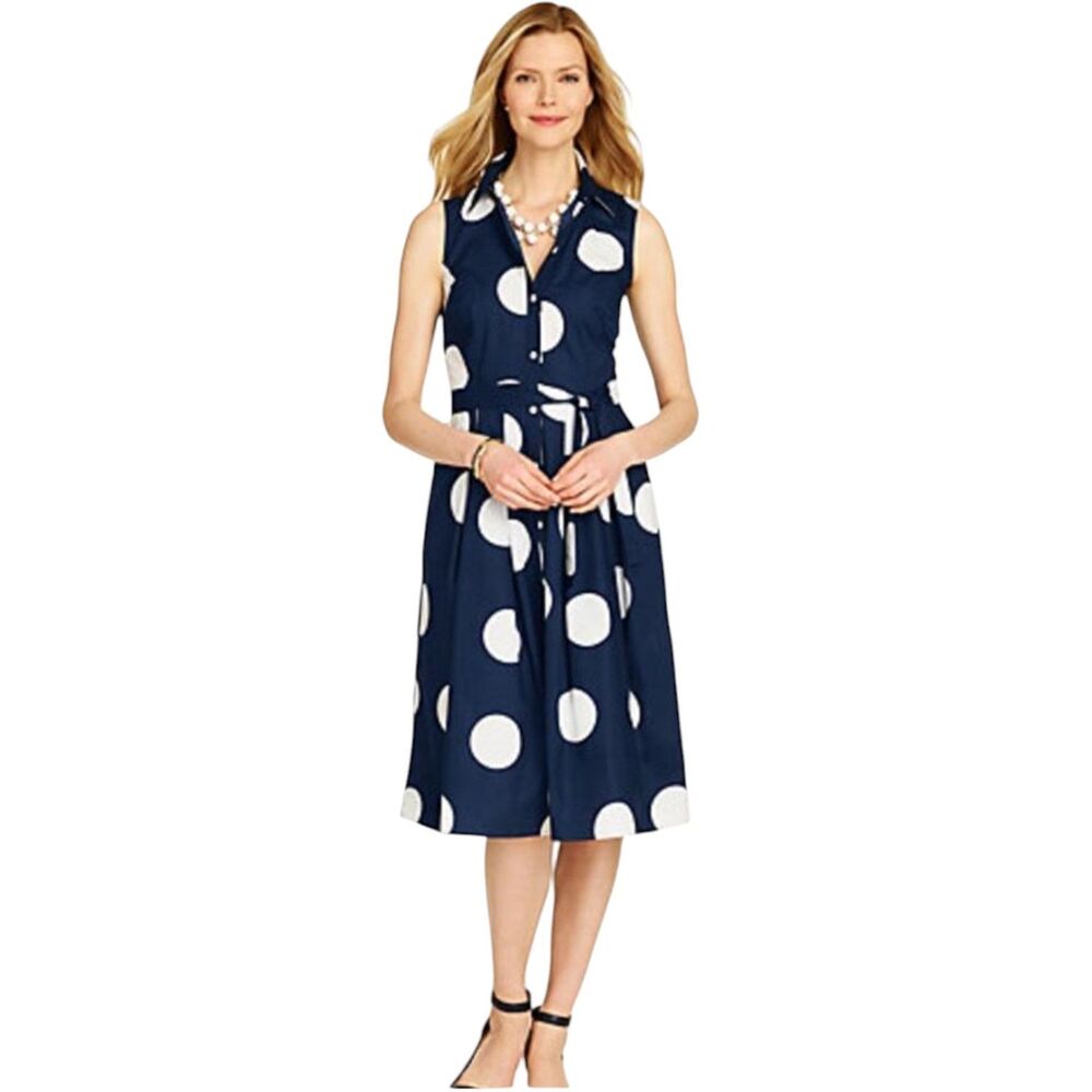 Talbots Polka Dot Belted Fit Flare Shirt Dress Size 8